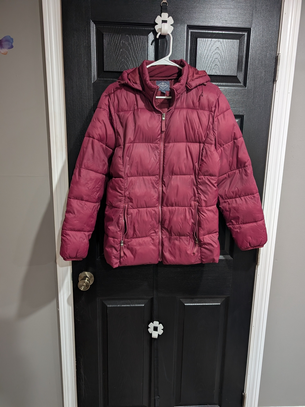St. John's Bay Quilted Hooded Puffer Jacket - Burgundy